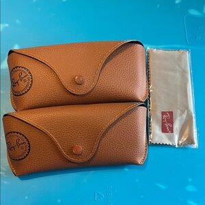 Ray-Ban Tan Leather Eyeglass Cases with Cloth